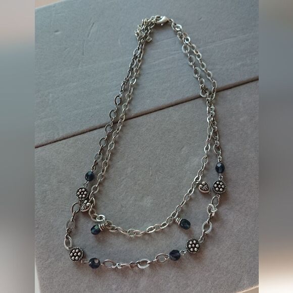Napier Silver Tone Beads and charms double layered Chain Necklace